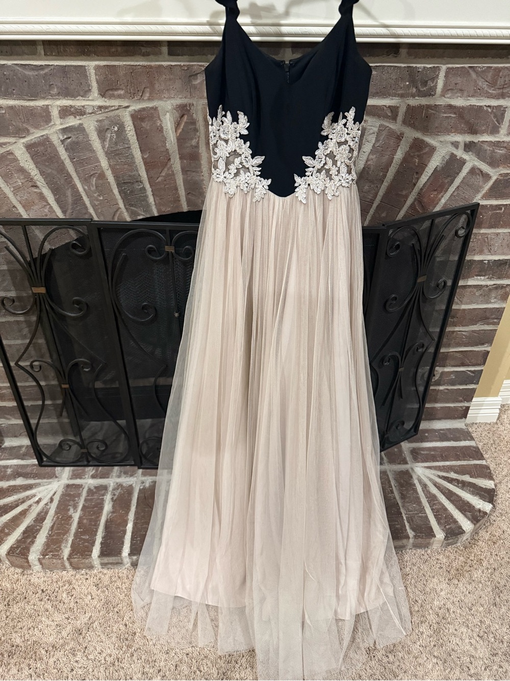 Girls Black and Blush Tulle Dress with Lace Appliqué